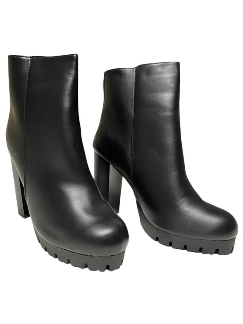 Wild Diva Chunky Heel Platform Lug Sole Back Zip High Ankle Boots